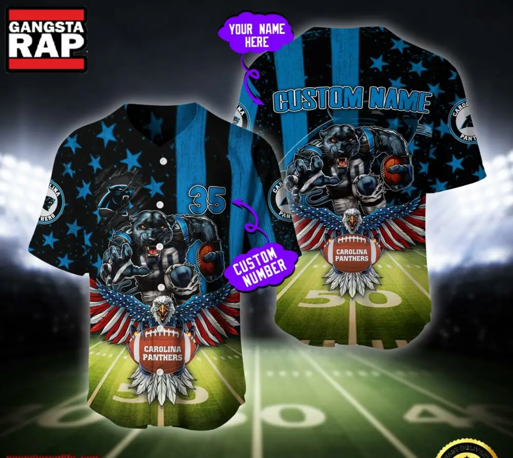 NFL Carolina Panthers Eagle US Flag x Veterans Custom Name Number Baseball Jersey Shirt