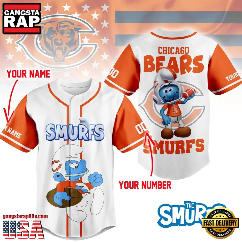 NFL Chicago Bears The Smurfs Movie Unique Design Custom Baseball Jersey