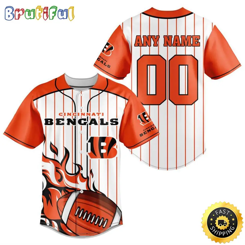 NFL Cincinnati Bengals Baseball Jersey 3D Personalized Customization Options Available