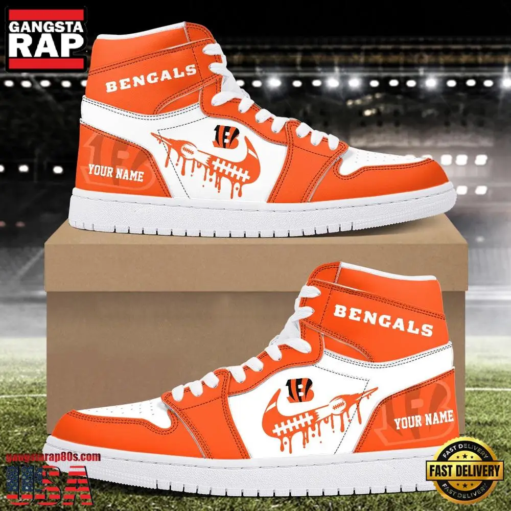 NFL Cincinnati Bengals Grunge Style Custom Name Air Jordan 1 Running Sneakers Shoes