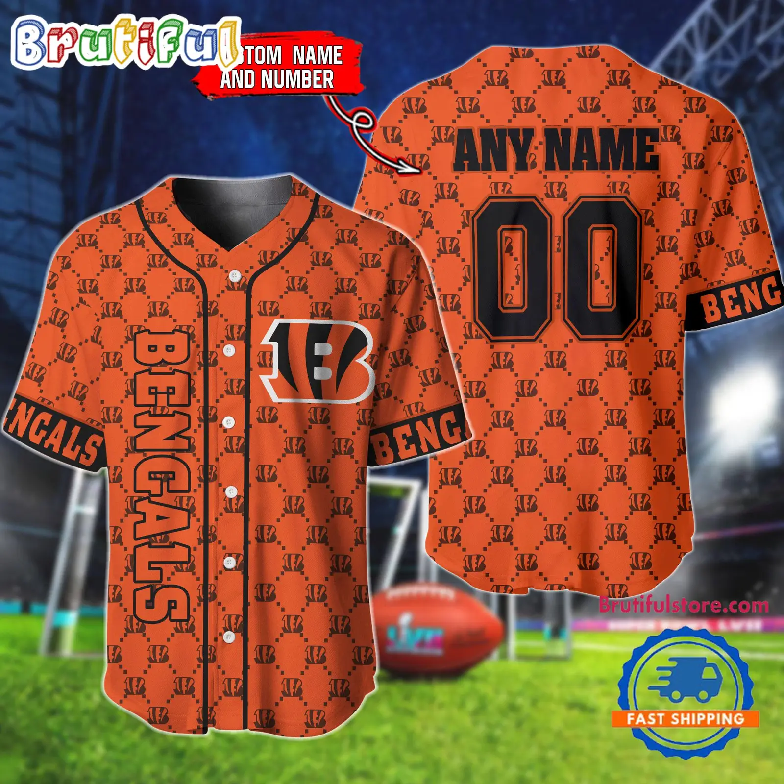 NFL Cincinnati Bengals Logo Team Hologram Pattern Design Baseball Jersey NFL Cincinnati Bengals Logo Team Hologram Pattern Design Baseball Jersey - Image 1