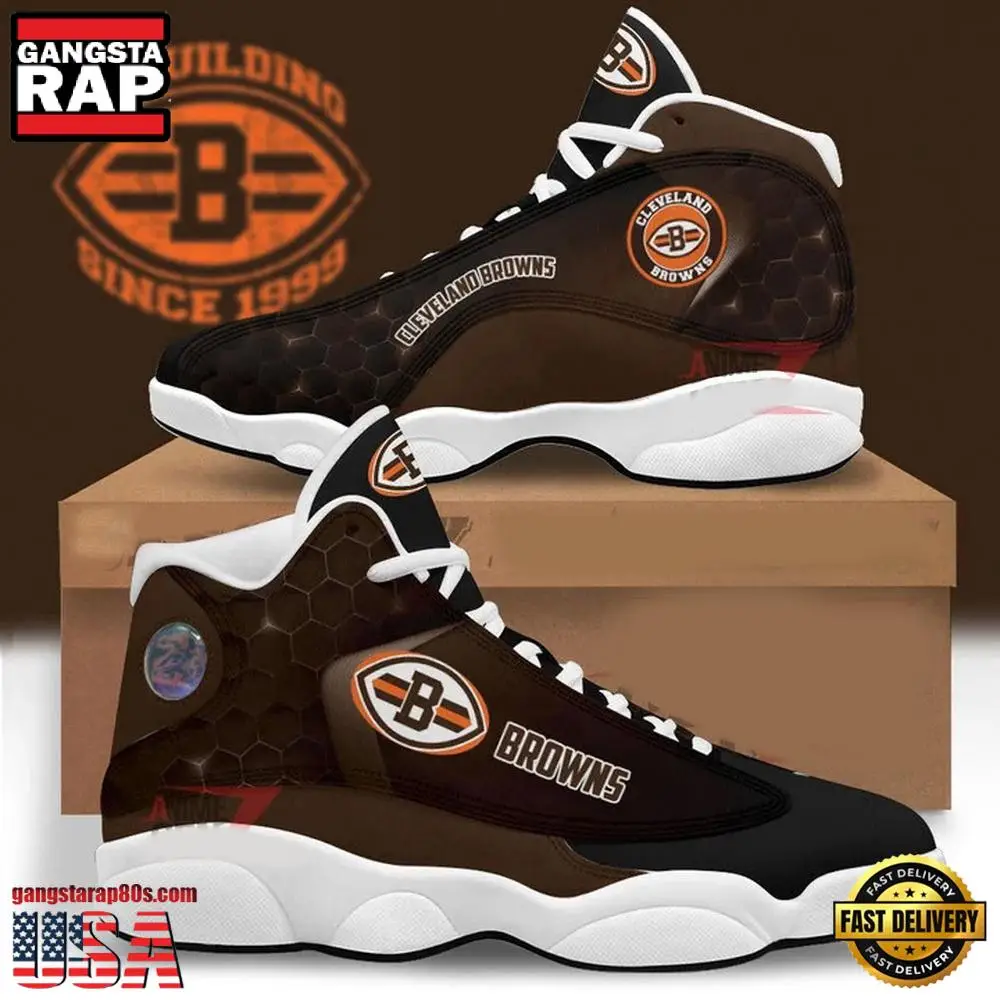 NFL Cleveland Browns New Design Air Jordan 13 Running Sneakers Shoes