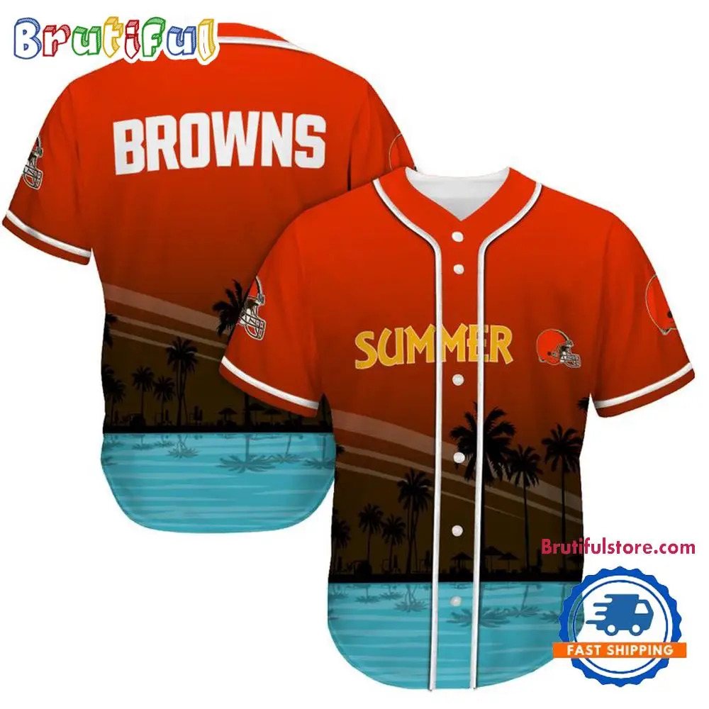 NFL Cleveland Browns Palm Trees Summer On The Beach Baseball Jersey