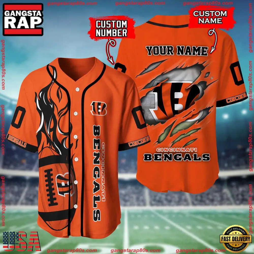 NFL Custom Name And Number Cincinnati Bengals Team Sport Baseball Jersey Shirt