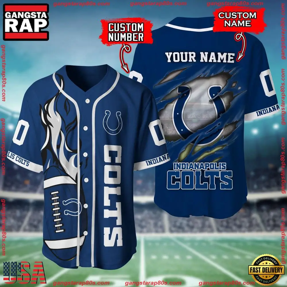 NFL Custom Name And Number Indianapolis Colts Team Sport Baseball Jersey Shirt NFL Custom Name And Number Indianapolis Colts Team Sport Baseball Jersey Shirt - Image 1