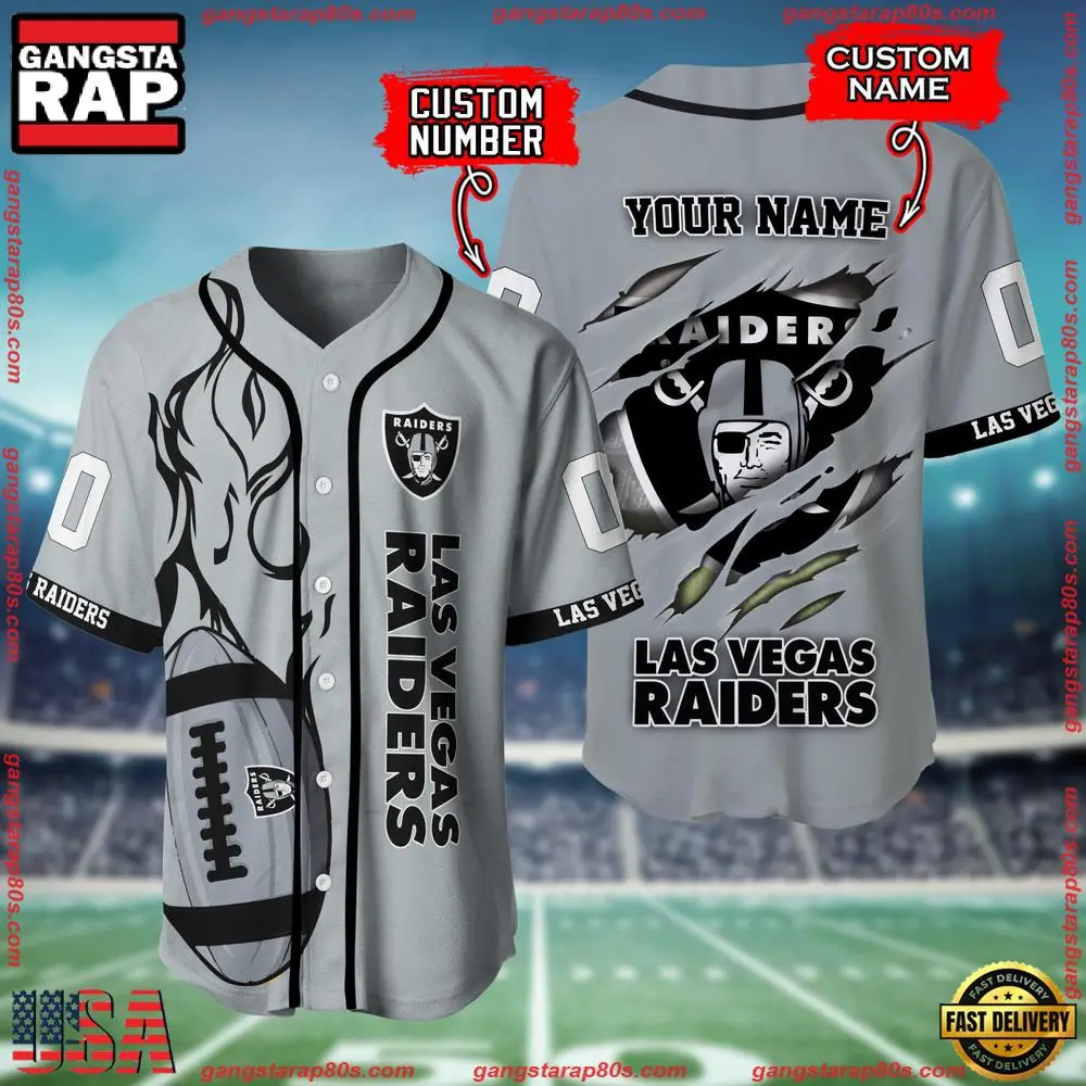 NFL Custom Name And Number Las Vegas Raiders Team Sport Baseball Jersey Shirt
