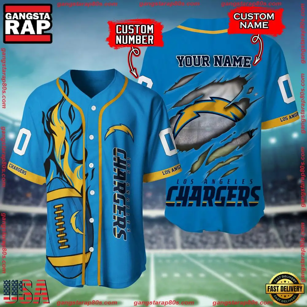 NFL Custom Name And Number Los Angeles Chargers Team Sport Baseball Jersey Shirt
