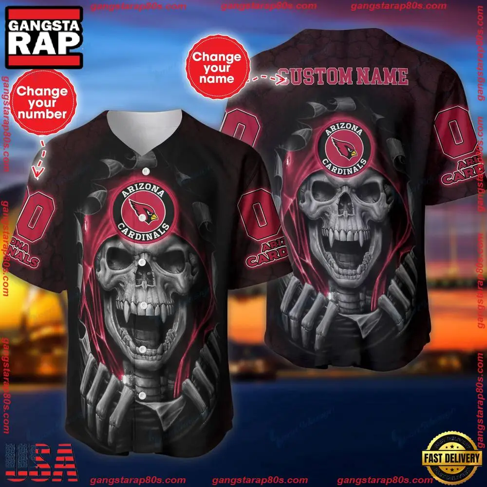 NFL Custom Name And Number Team Arizona Cardinals Skull Pattern Baseball Jersey Shirt