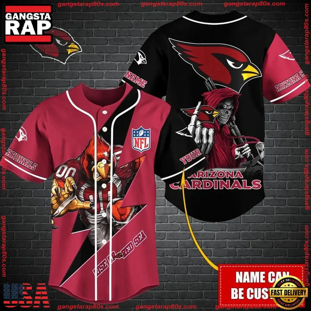 NFL Custom Name Arizona Cardinals Mascot And Skull New Design Baseball Jersey