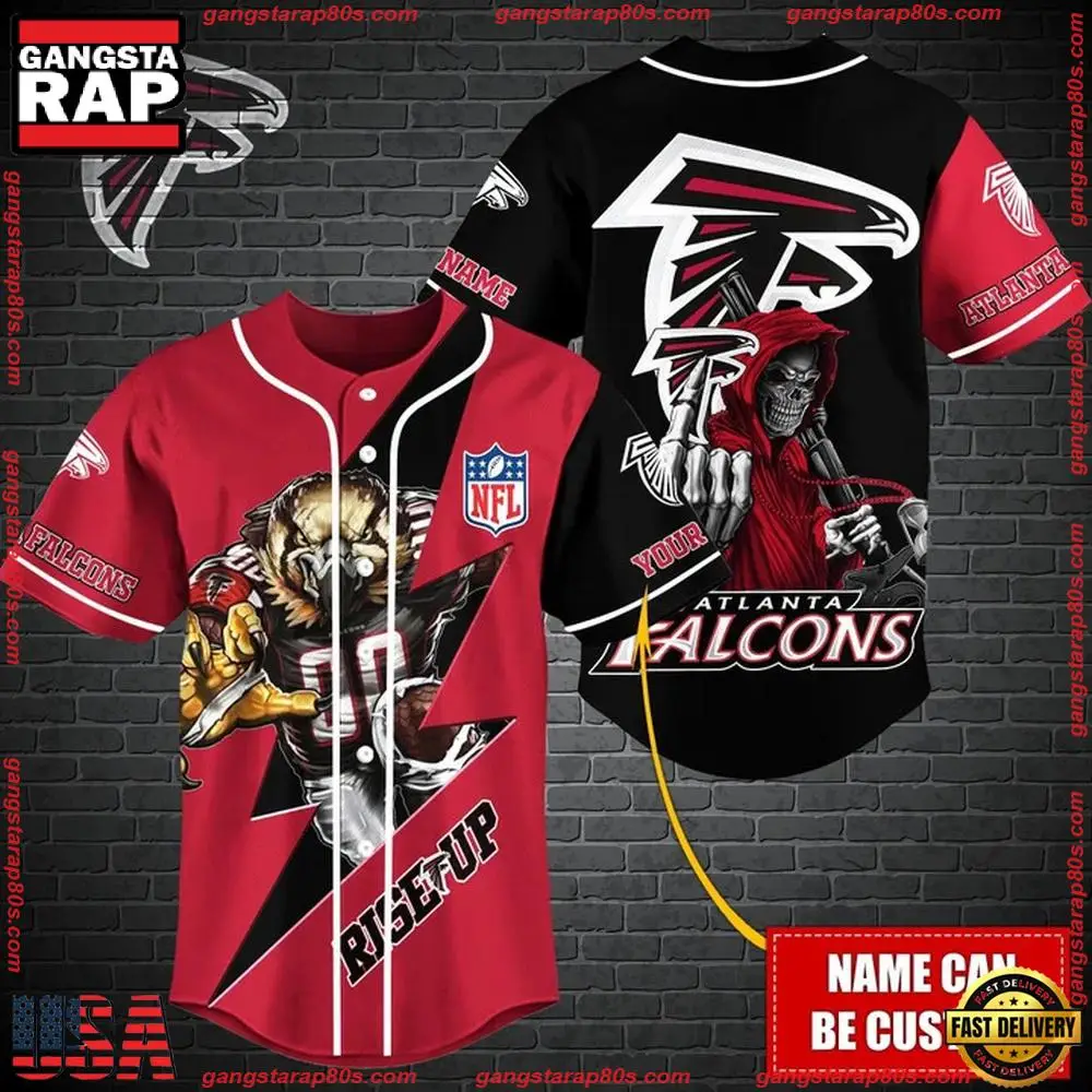 NFL Custom Name Atlanta Falcons Mascot And Skull New Design Baseball Jersey