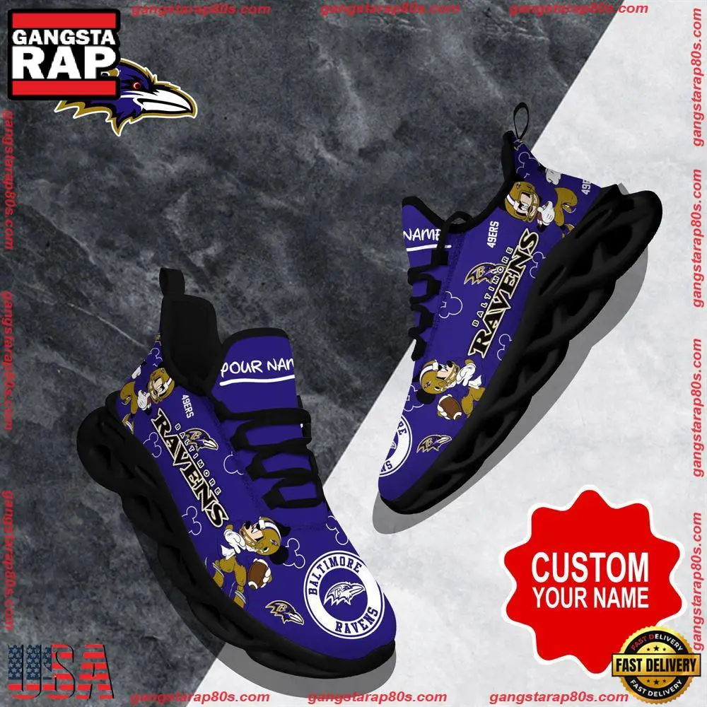 NFL Custom Name Baltimore Ravens Christmas Max Soul Shoes Running Sneakers NFL Custom Name Baltimore Ravens Christmas Max Soul Shoes Running Sneakers - Image 1