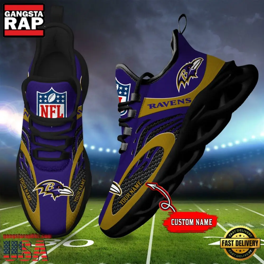 NFL Custom Name Baltimore Ravens Limited New Design Max Soul Running Sneakers Shoes