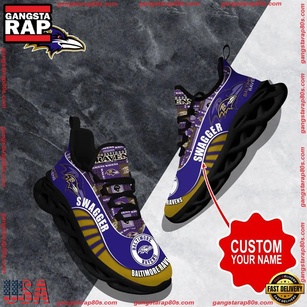 NFL Custom Name Baltimore Ravens Sport Football Max Soul Shoes Running Sneakers