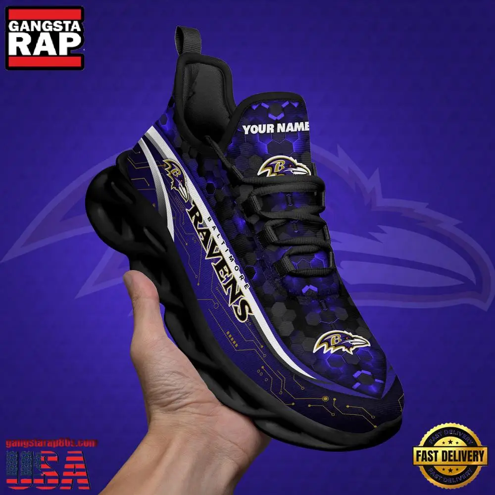 NFL Custom Name Baltimore Ravens Team Logo New Design Max Soul Shoes Running Sneakers