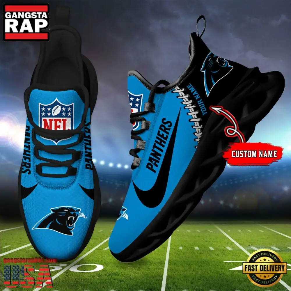 NFL Custom Name Carolina Panthers Football Team Design Max Soul Running Sneakers Shoes