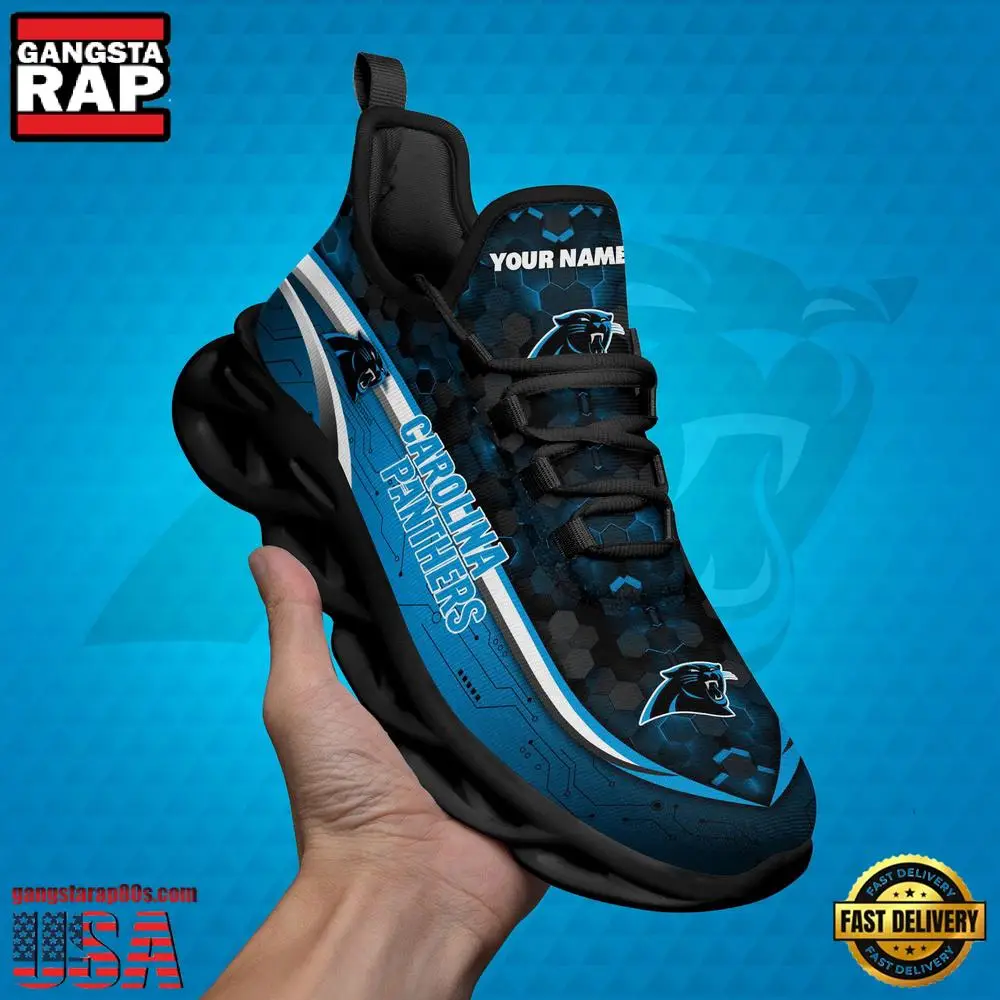 NFL Custom Name Carolina Panthers Team Logo New Design Max Soul Shoes Running Sneakers NFL Custom Name Carolina Panthers Team Logo New Design Max Soul Shoes Running Sneakers - Image 1