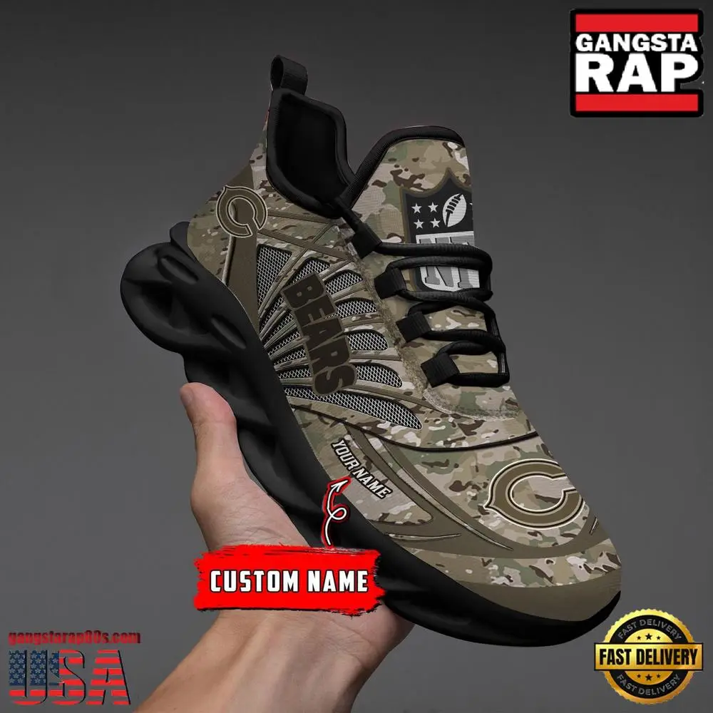 NFL Custom Name Chicago Bears Camo Veteran Day Max Soul Shoes Running Sneakers