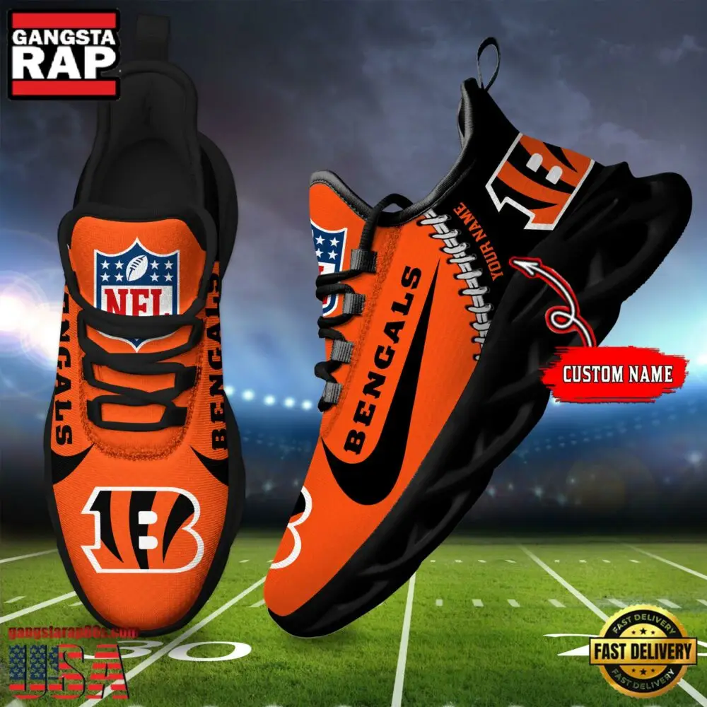 NFL Custom Name Cincinnati Bengals Football Team Design Max Soul Running Sneakers Shoes