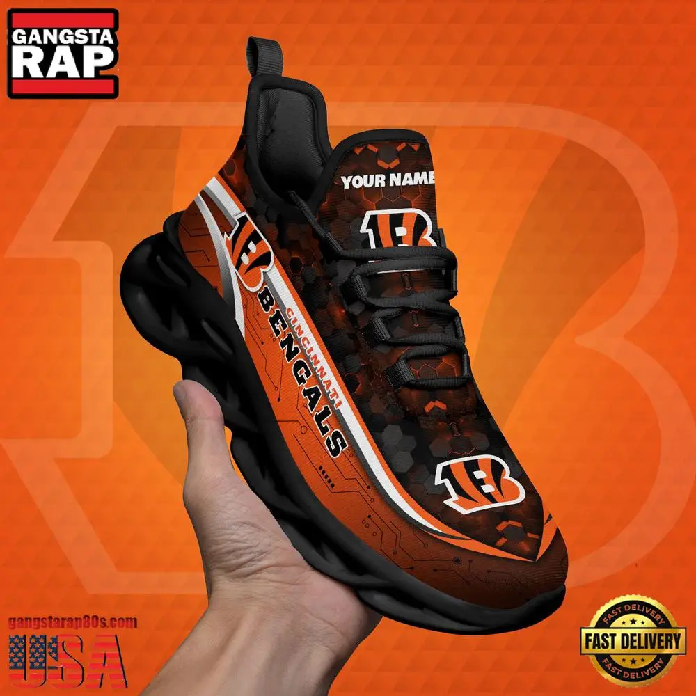 NFL Custom Name Cincinnati Bengals Team Logo New Design Max Soul Shoes Running Sneakers NFL Custom Name Cincinnati Bengals Team Logo New Design Max Soul Shoes Running Sneakers - Image 1