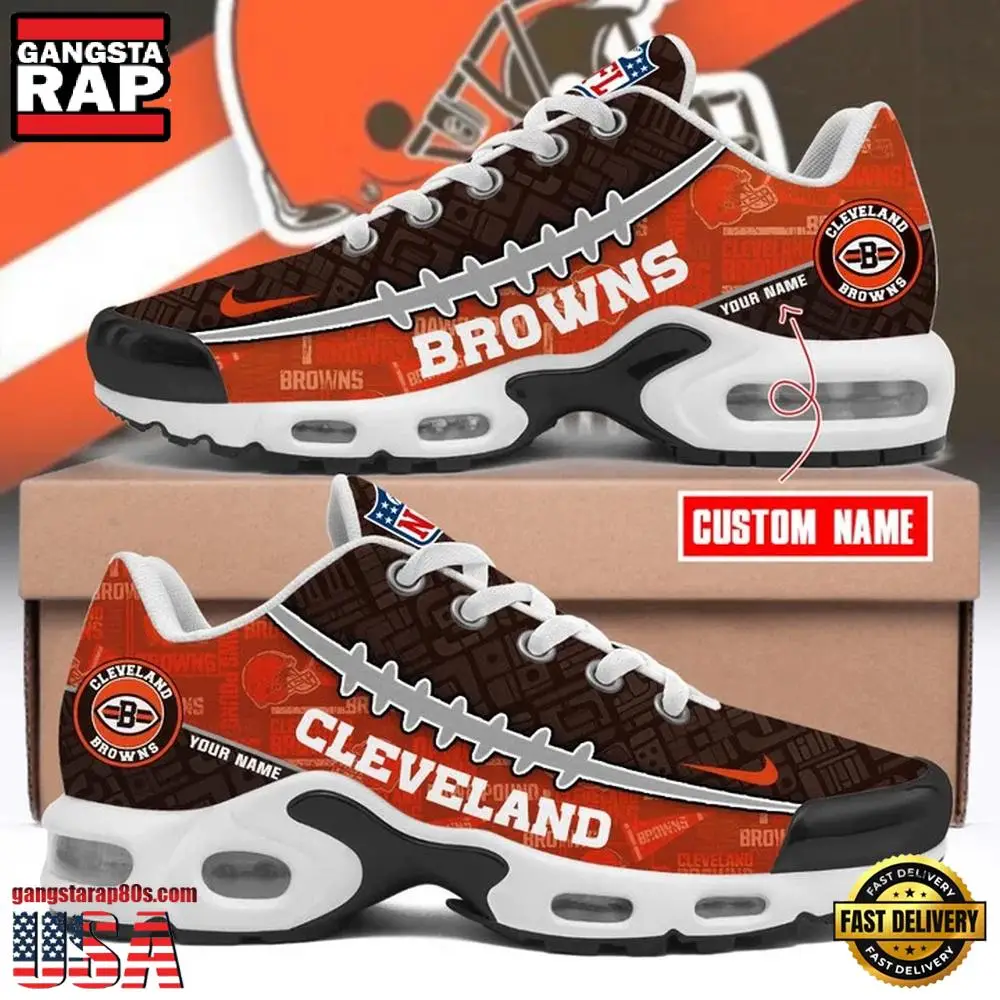 NFL Custom Name Cleveland Browns Air Max Plus Running Shoes NFL Custom Name Cleveland Browns Air Max Plus Running Shoes - Image 1