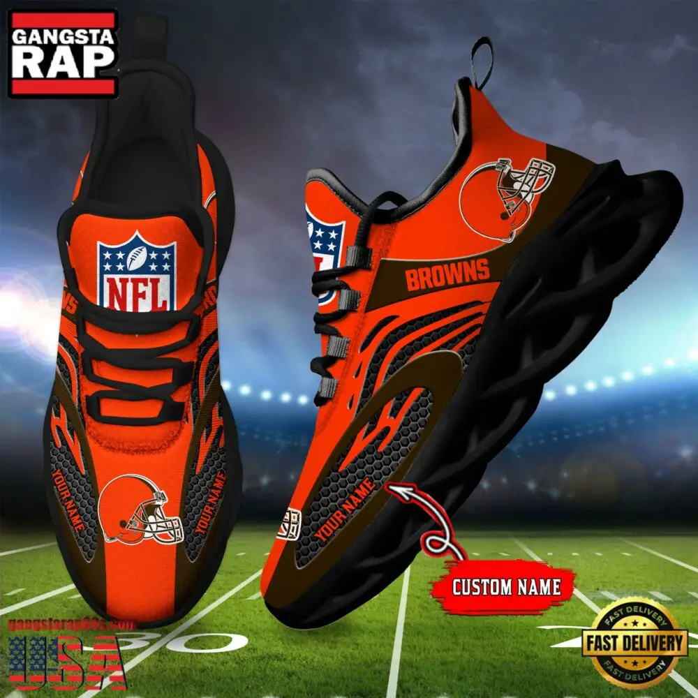 NFL Custom Name Cleveland Browns Limited New Design Max Soul Running Sneakers Shoes