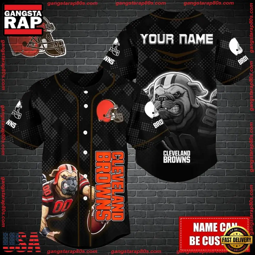 NFL Custom Name Cleveland Browns Mascot Baseball Jersey