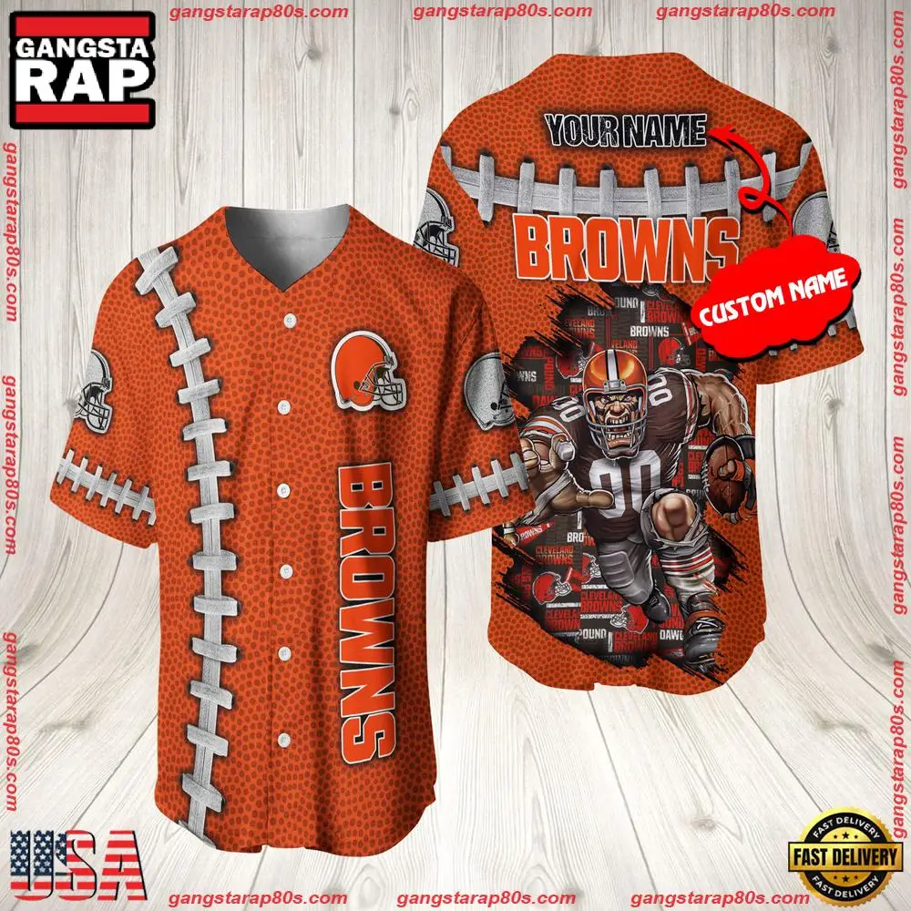 NFL Custom Name Cleveland Browns Mascot Baseball Jersey Shirt