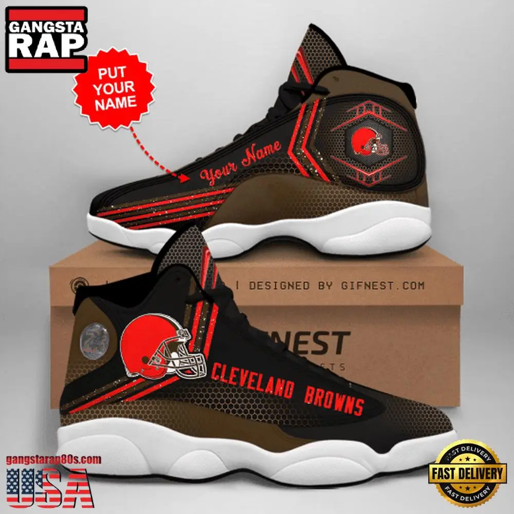 NFL Custom Name Cleveland Browns New Design Air Jordan 13 Running Sneakers For Men Women NFL Custom Name Cleveland Browns New Design Air Jordan 13 Running Sneakers For Men Women - Image 1