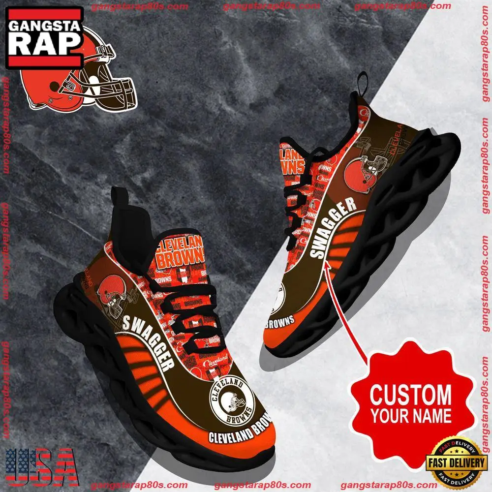 NFL Custom Name Cleveland Browns Sport Football Max Soul Shoes Running Sneakers