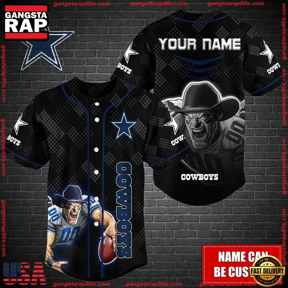 NFL Custom Name Dallas Cowboys Mascot Baseball Jersey