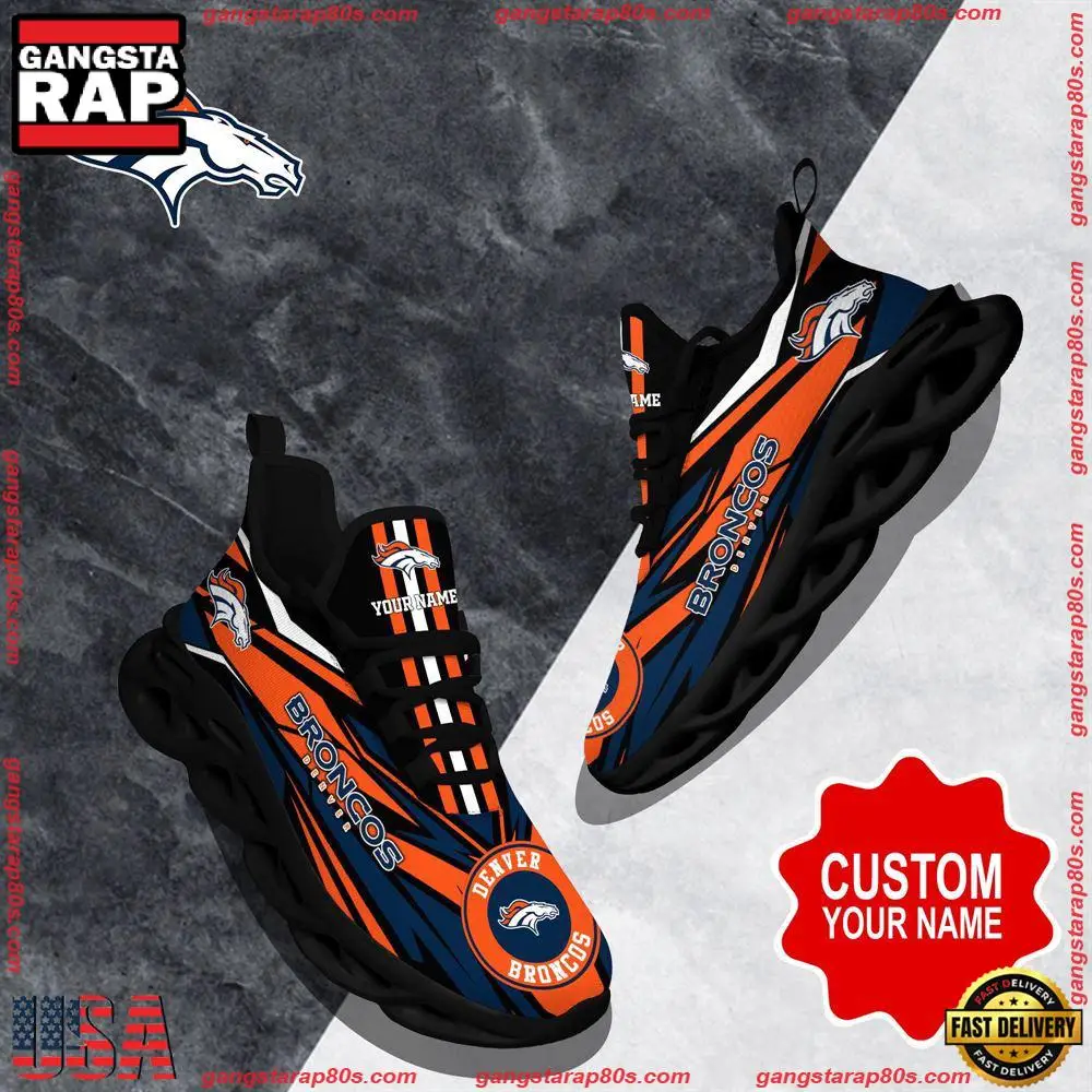 NFL Custom Name Denver Broncos Football Max Soul Shoes Running Sneakers