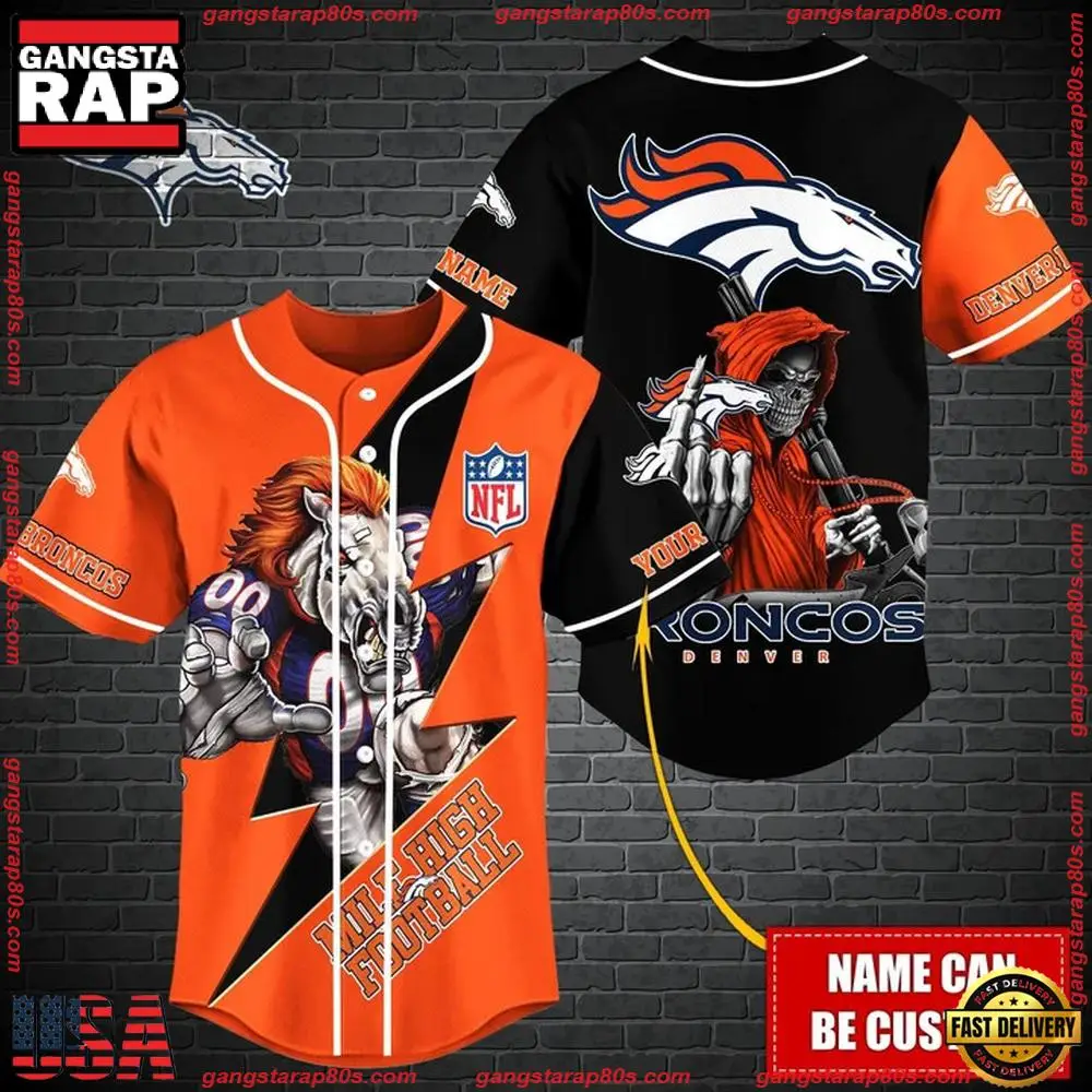 NFL Custom Name Denver Broncos Mascot And Skull New Design Baseball Jersey