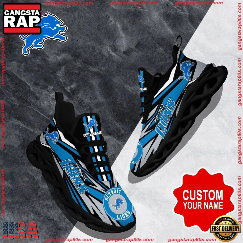 NFL Custom Name Detroit Lions Football Max Soul Shoes Running Sneakers