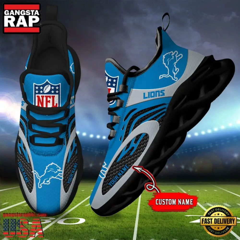 NFL Custom Name Detroit Lions Limited New Design Max Soul Running Sneakers Shoes