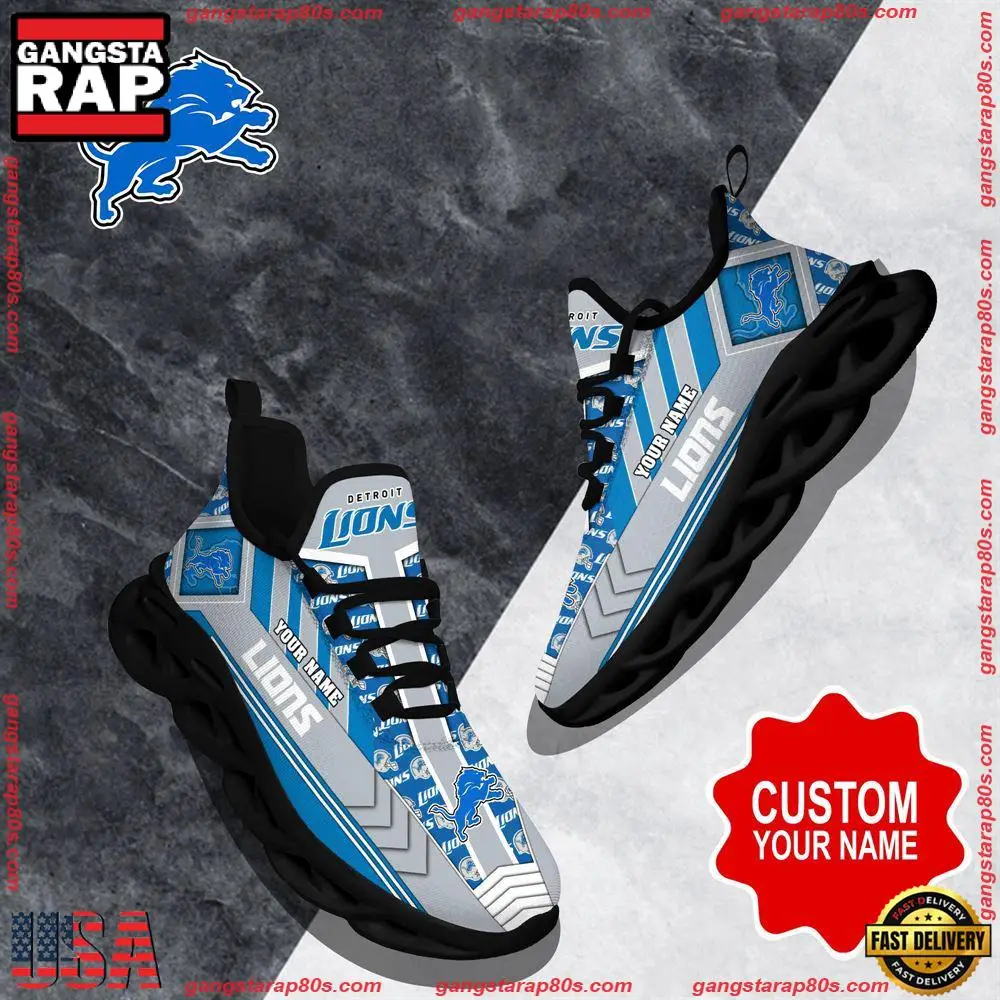 NFL Custom Name Detroit Lions Logo Max Soul Shoes Running Sneakers