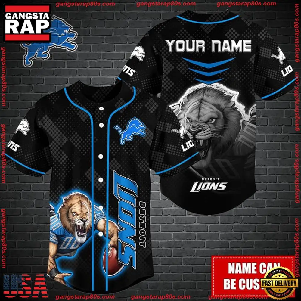 NFL Custom Name Detroit Lions Mascot Baseball Jersey