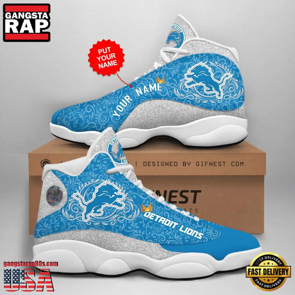 NFL Custom Name Detroit Lions New Design Air Jordan 13 Running Sneakers For Men Women