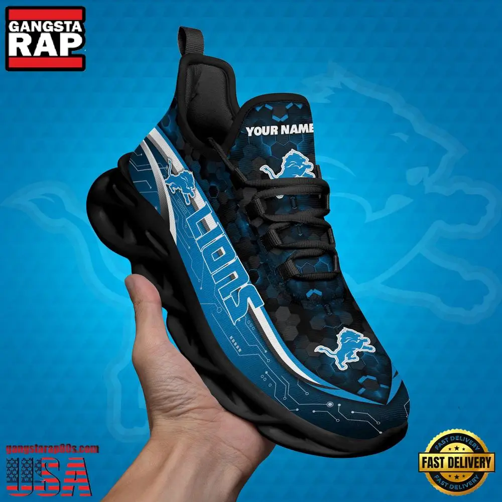 NFL Custom Name Detroit Lions Team Logo New Design Max Soul Shoes Running Sneakers