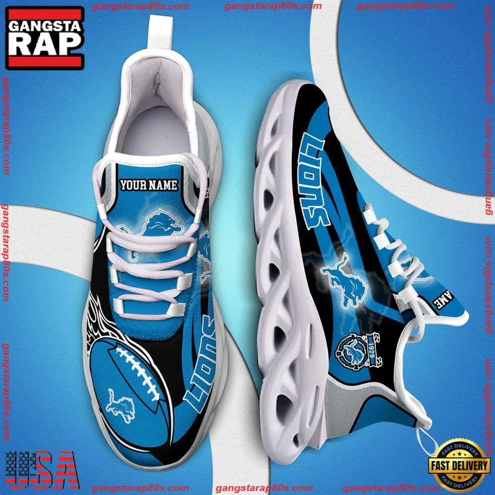 NFL Custom Name Detroit Lions White C Shoes Max Soul Shoes Running Sneakers