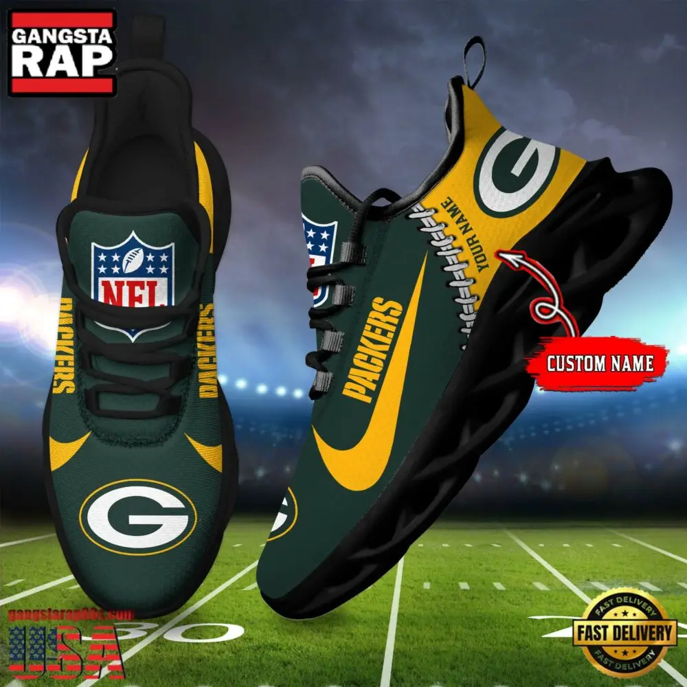 NFL Custom Name Green Bay Packers Football Team Design Max Soul Running Sneakers Shoes NFL Custom Name Green Bay Packers Football Team Design Max Soul Running Sneakers Shoes - Image 1