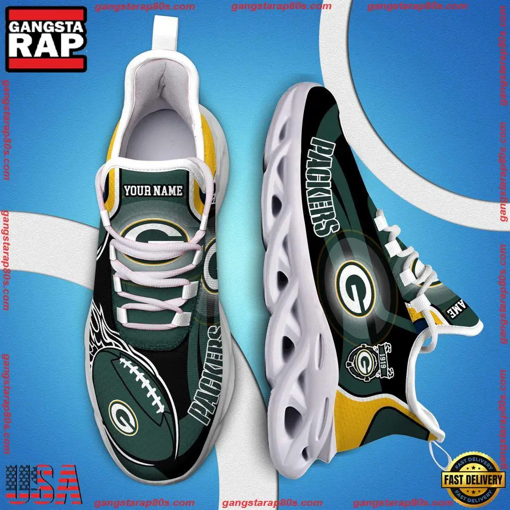 NFL Custom Name Green Bay Packers White C Shoes Max Soul Shoes Running Sneakers