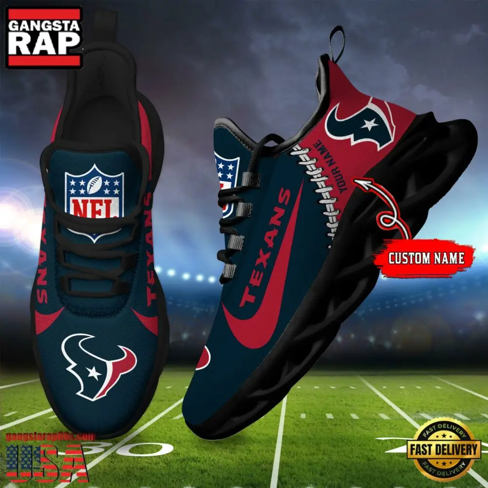 NFL Custom Name Houston Texans Football Team Design Max Soul Running Sneakers Shoes