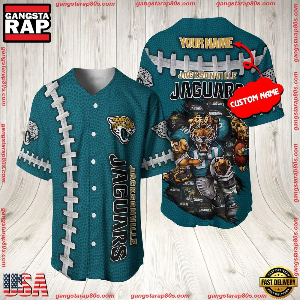 NFL Custom Name Jacksonville Jaguars Mascot Baseball Jersey Shirt