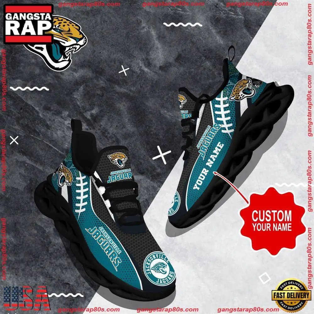 NFL Custom Name Jacksonville Jaguars Shoes Sport Loves Max Soul Shoes Running Sneakers NFL Custom Name Jacksonville Jaguars Shoes Sport Loves Max Soul Shoes Running Sneakers - Image 1