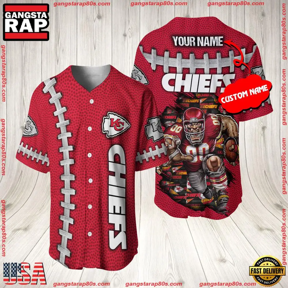 NFL Custom Name Kansas City Chiefs Mascot Baseball Jersey Shirt
