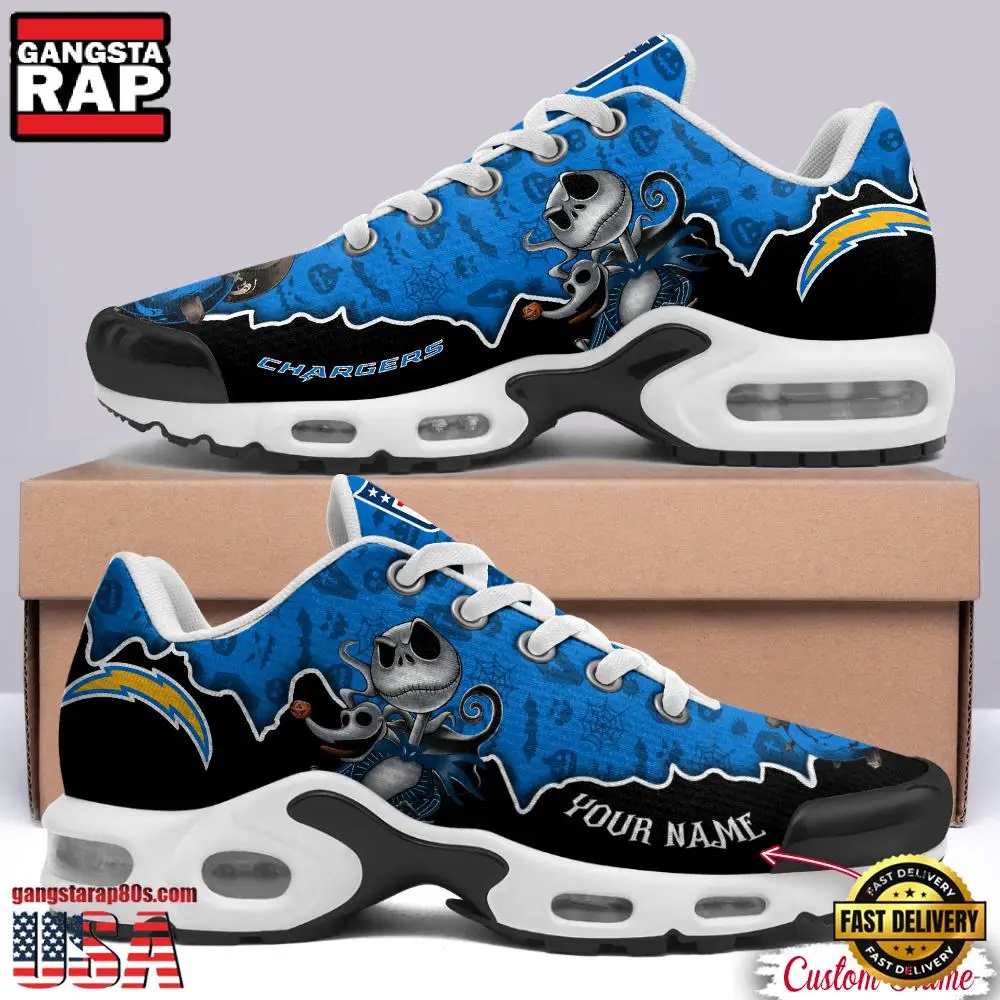 NFL Custom Name Los Angeles Chargers Jack Skellington Air Max Plus Shoes - Running Sneakers NFL Custom Name Los Angeles Chargers Jack Skellington Air Max Plus Shoes - Running Sneakers - Image 1