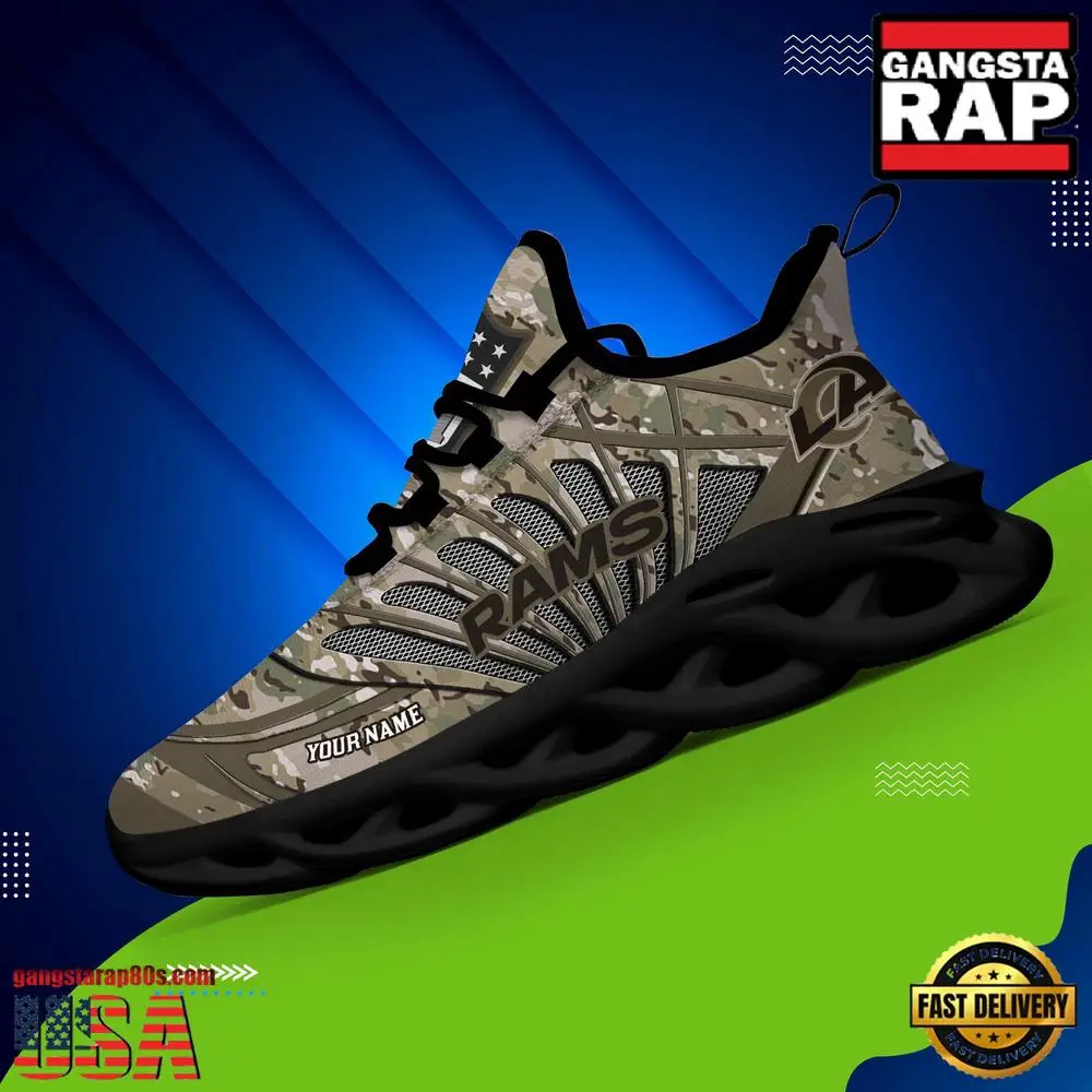 NFL Custom Name Los Angeles Rams Camo Veteran Day Max Soul Shoes Running Sneakers