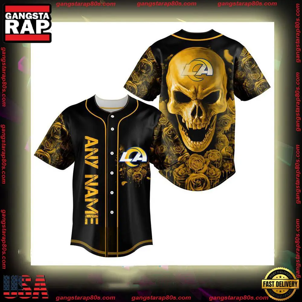 NFL Custom Name Los Angeles Rams Football Skull Baseball Jersey Shirt