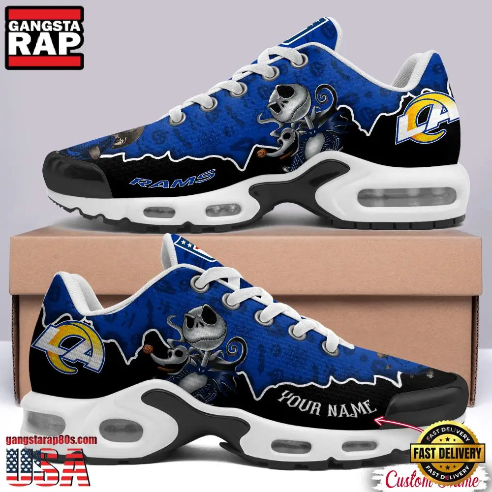 NFL Custom Name Los Angeles Rams Jack Skellington Air Max Plus Shoes - Running Sneakers NFL Custom Name Los Angeles Rams Jack Skellington Air Max Plus Shoes - Running Sneakers - Image 1