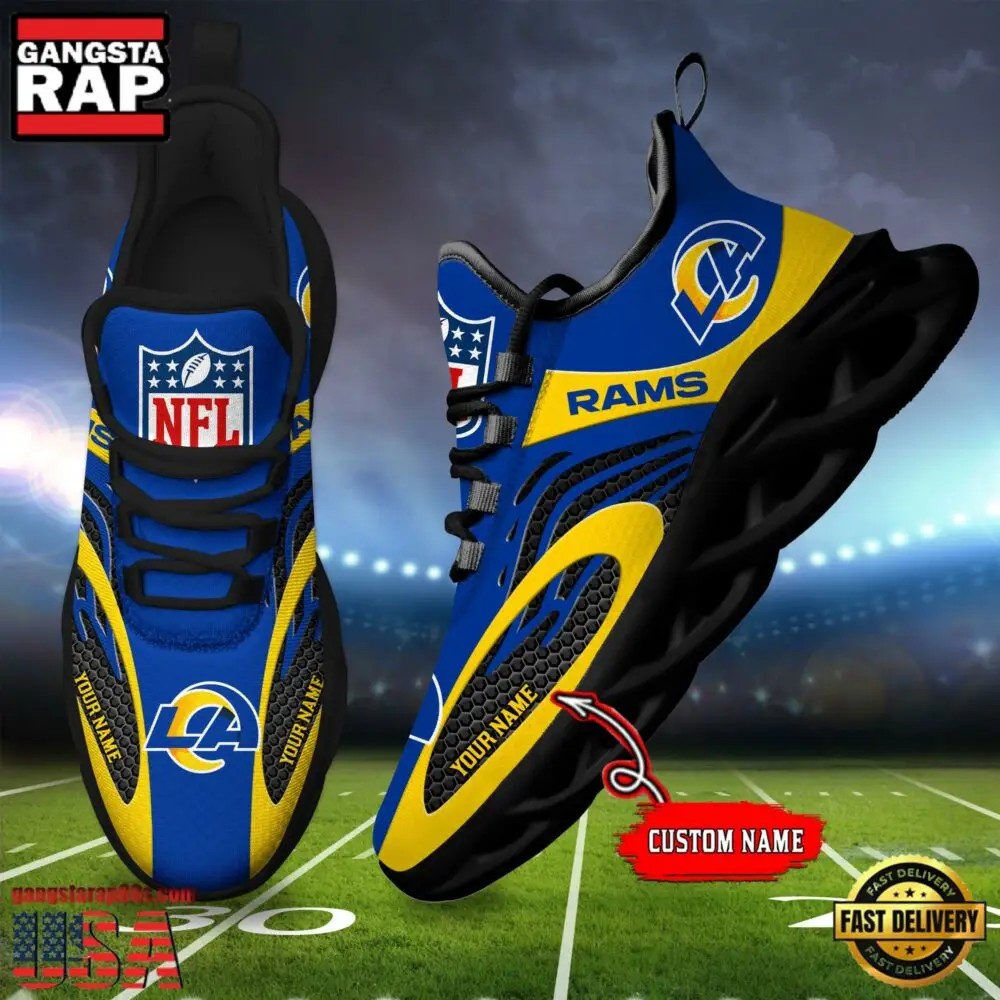 NFL Custom Name Los Angeles Rams Limited New Design Max Soul Running Sneakers Shoes NFL Custom Name Los Angeles Rams Limited New Design Max Soul Running Sneakers Shoes - Image 1